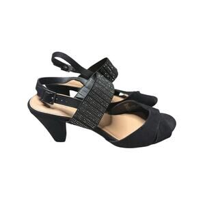 CloudWalkers by Avenue Black Rhinestone Slingback Heels Holidays Glam 11 Wide